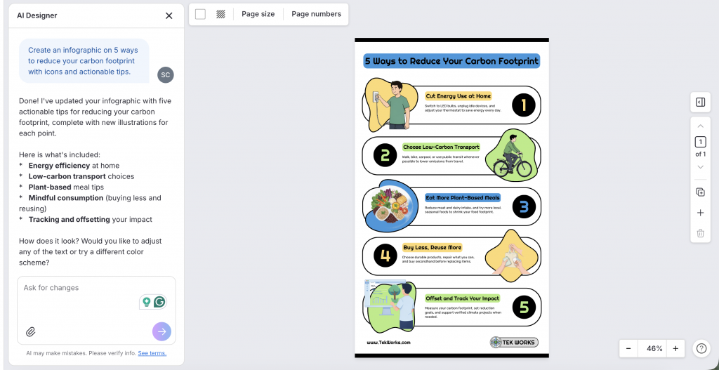 Venngage editor showing infographic generated from a template